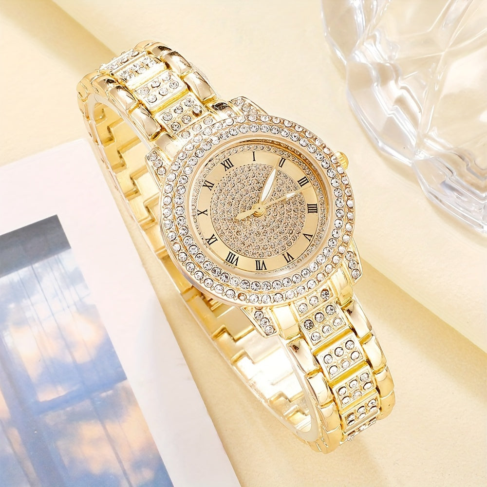 Women's Quartz Watch and Jewelry Set with Rhinestones Square Design for Special Occasions