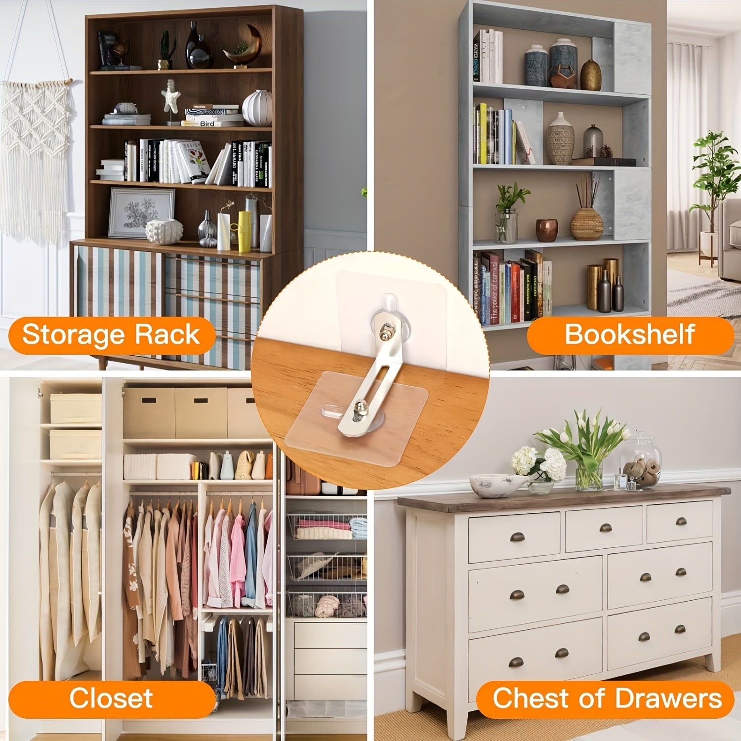 Aluminum Furniture Anchors Set for Baby Proofing Anti-Tip Seismic Safety