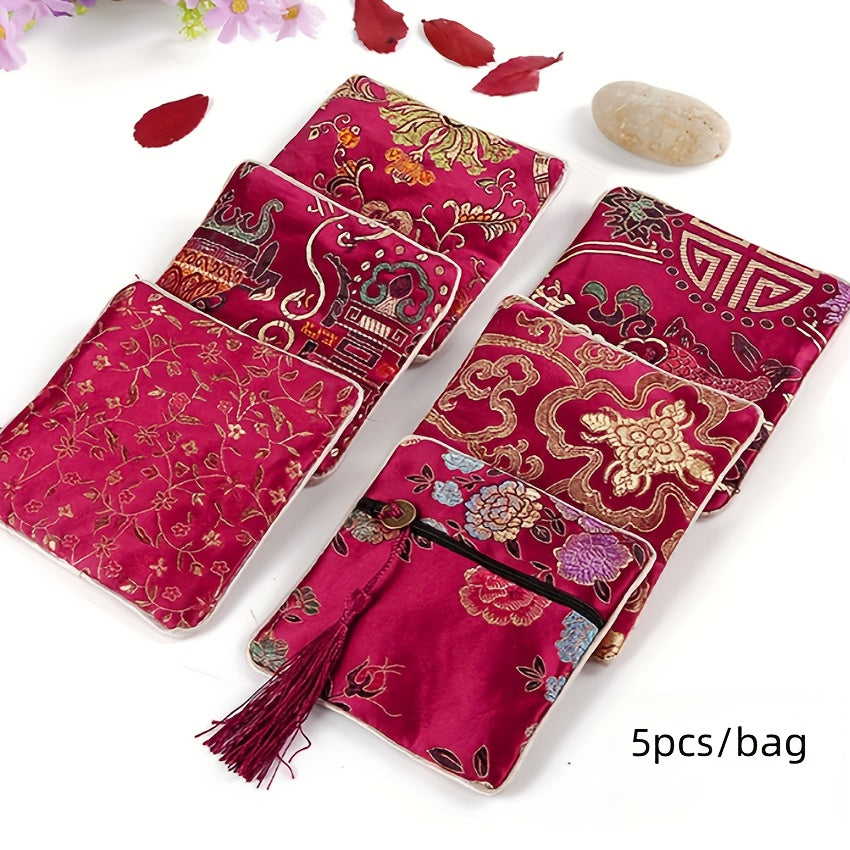 Набор сумок для украшений в стиле китайского шика с вышитым шёлковым бархатом и кисточками