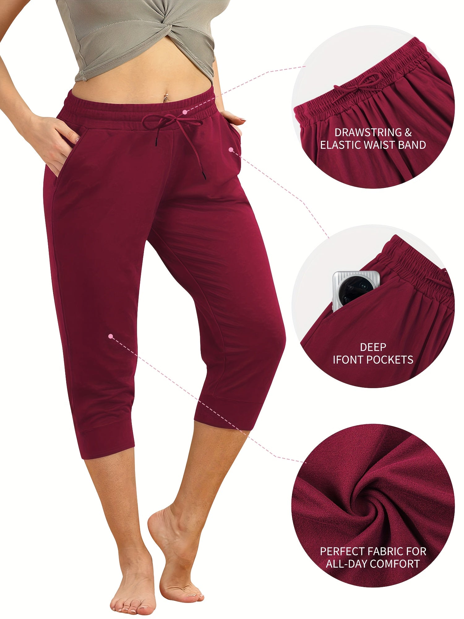 Women's Plus Size Drawstring Capri Jogger Pants Casual Loose Fit Four-Way Stretch