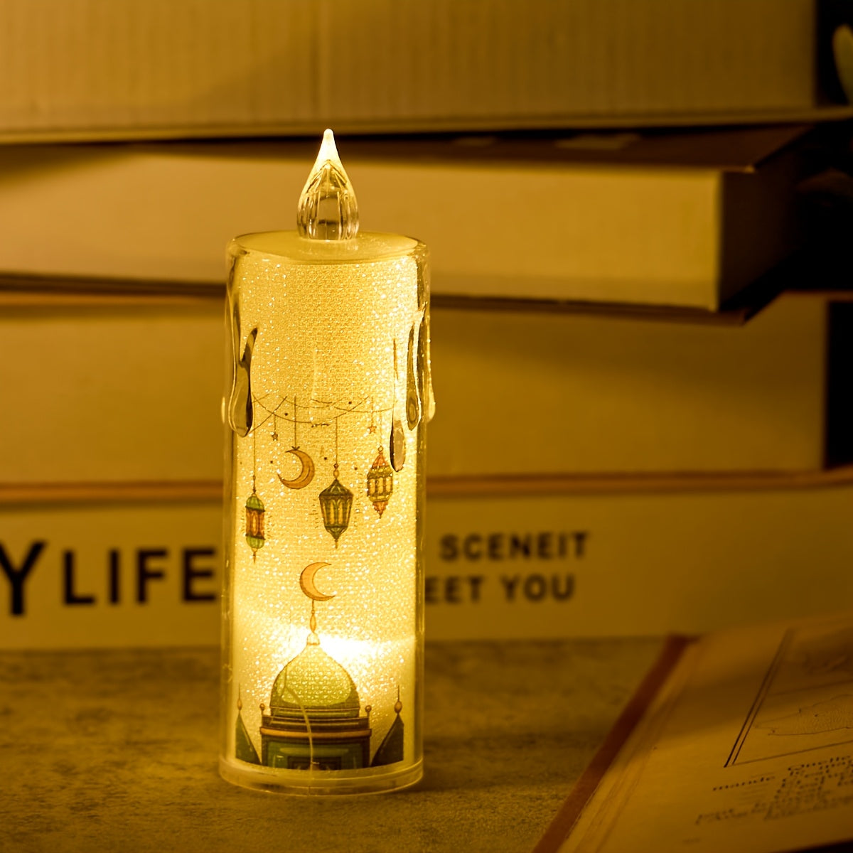 4 ta LED Ramazon sham yoritgichlari batareyalar bilan ishlaydi, Eid va bayram tadbirlari uchun mukammal.