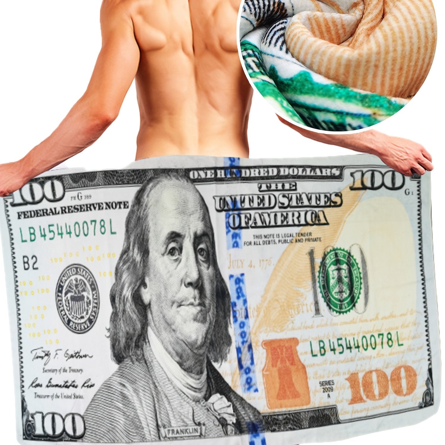 Men's Polyester Knit Pattern Bathrobe with Crew Neck and Loose Fit