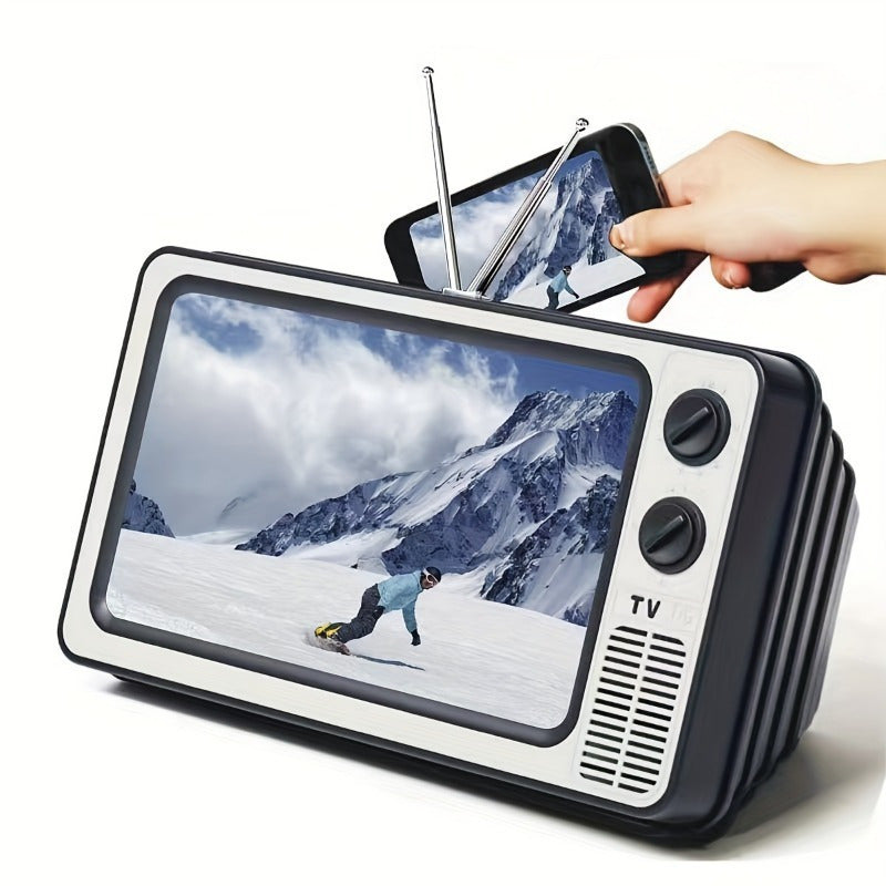Retro TV-Shaped Smartphone Screen Magnifier with Plastic Tilt Mount and Stand