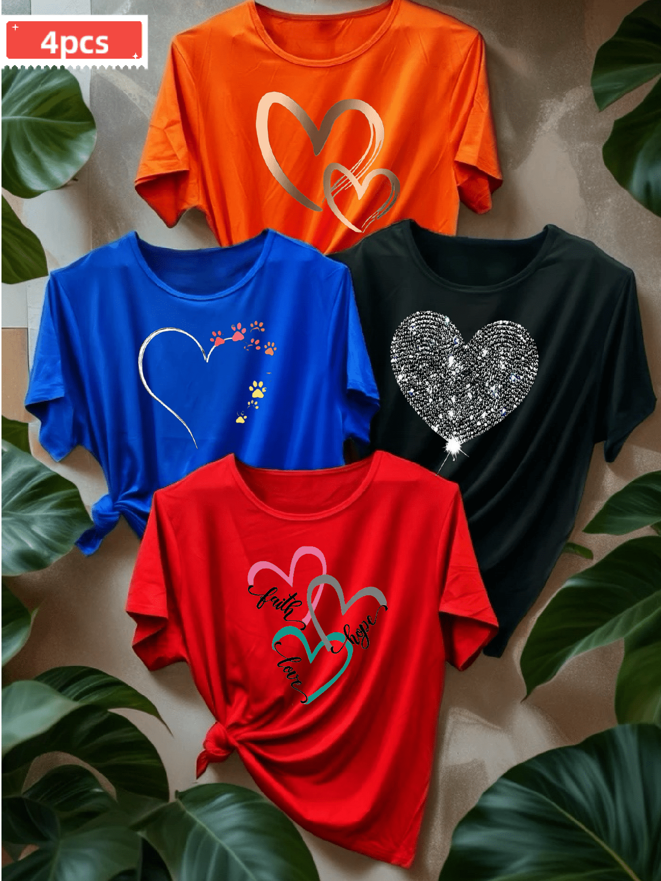 Women's Casual Crew Neck T-Shirts 4 Pack Short Sleeve Summer Spring Colors