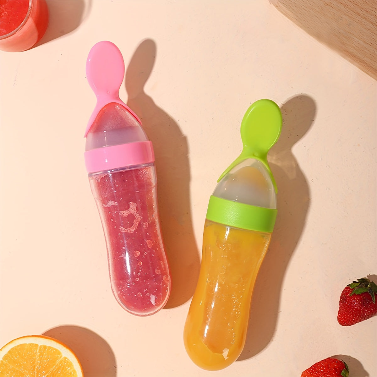 Baby Silicone Feeding Set 90ml Squeeze Spoon with Bottle for Infants