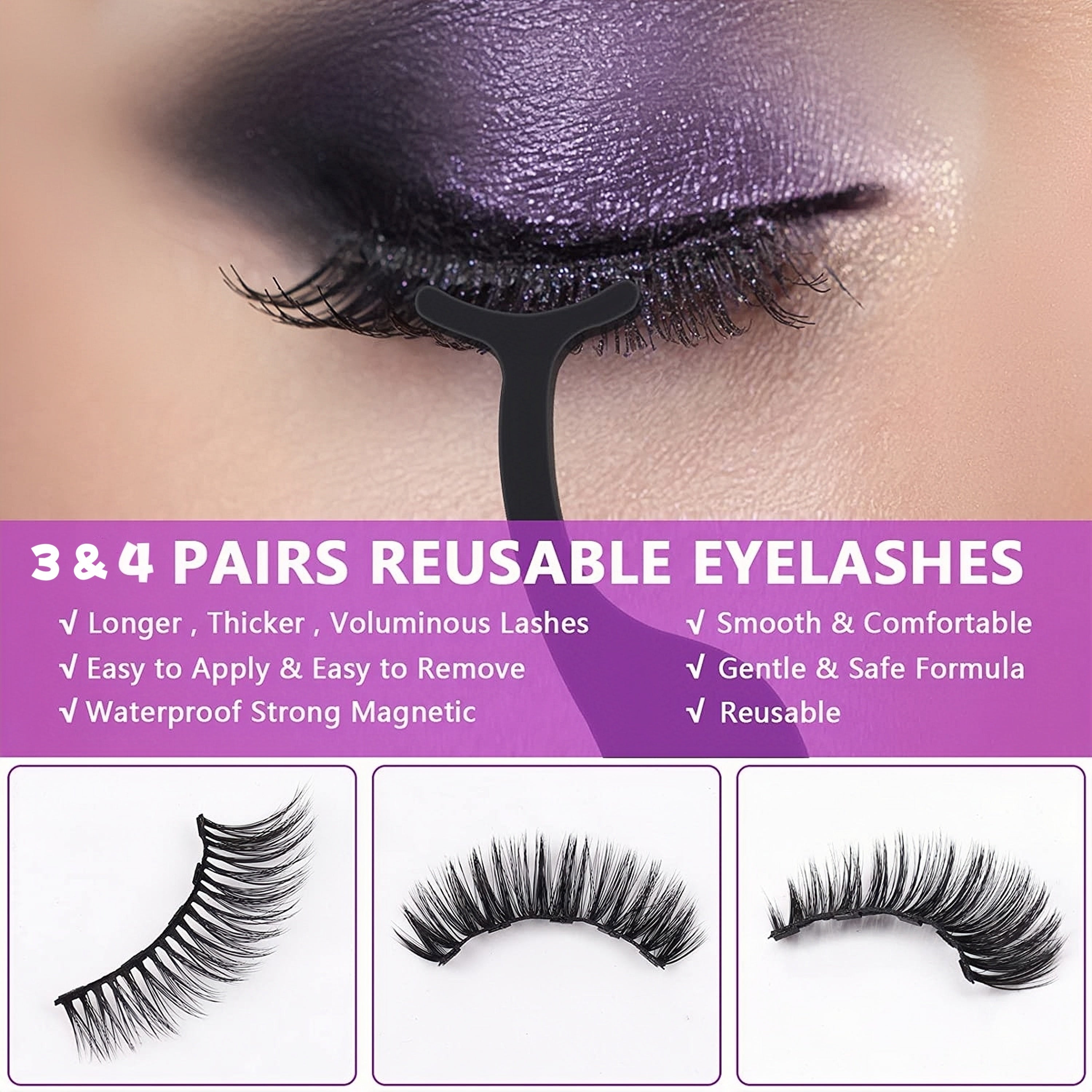 Women's Reusable Waterproof Self-Adhesive False Eyelashes Four Styles