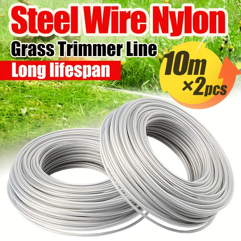 2-Pack Steel Wire Core Nylon Trimmer Line for Grass Cutter 10m 2.4-3.5mm