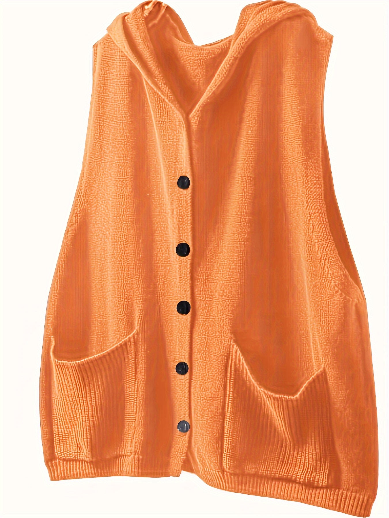 Women's Sleeveless Sweater Vest with Pockets and Double Button Front Orange