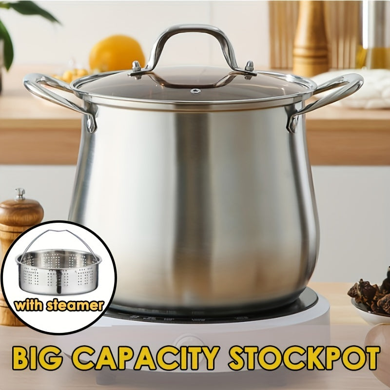 9.4 Qt Stainless Steel Stockpot Set with Steamer and Glass Lid