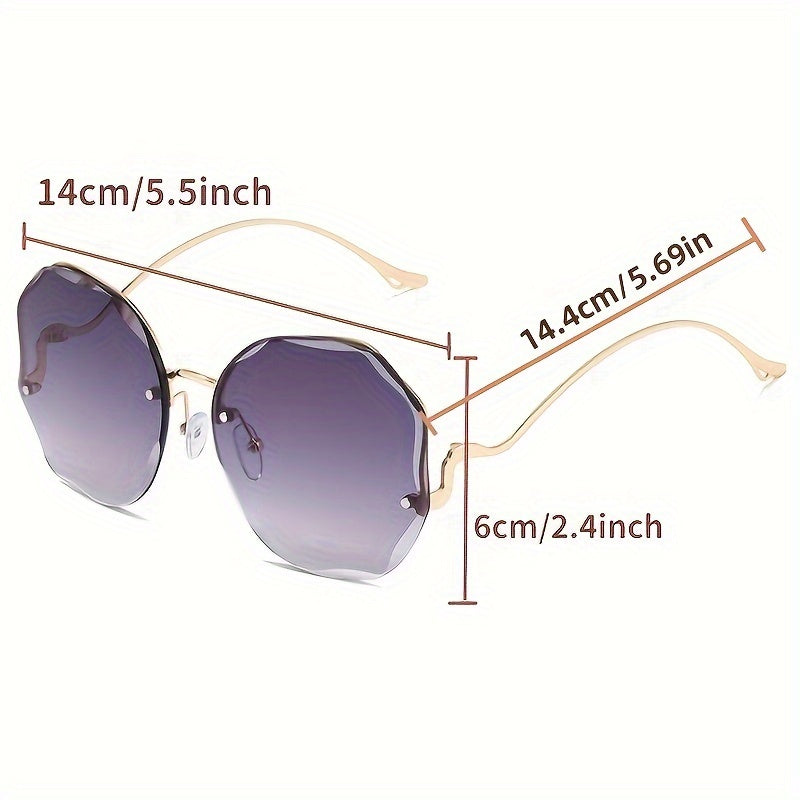 Unisex Fashion Glasses Thin Metal Semi-Rimless Color Block Ombre Lens
