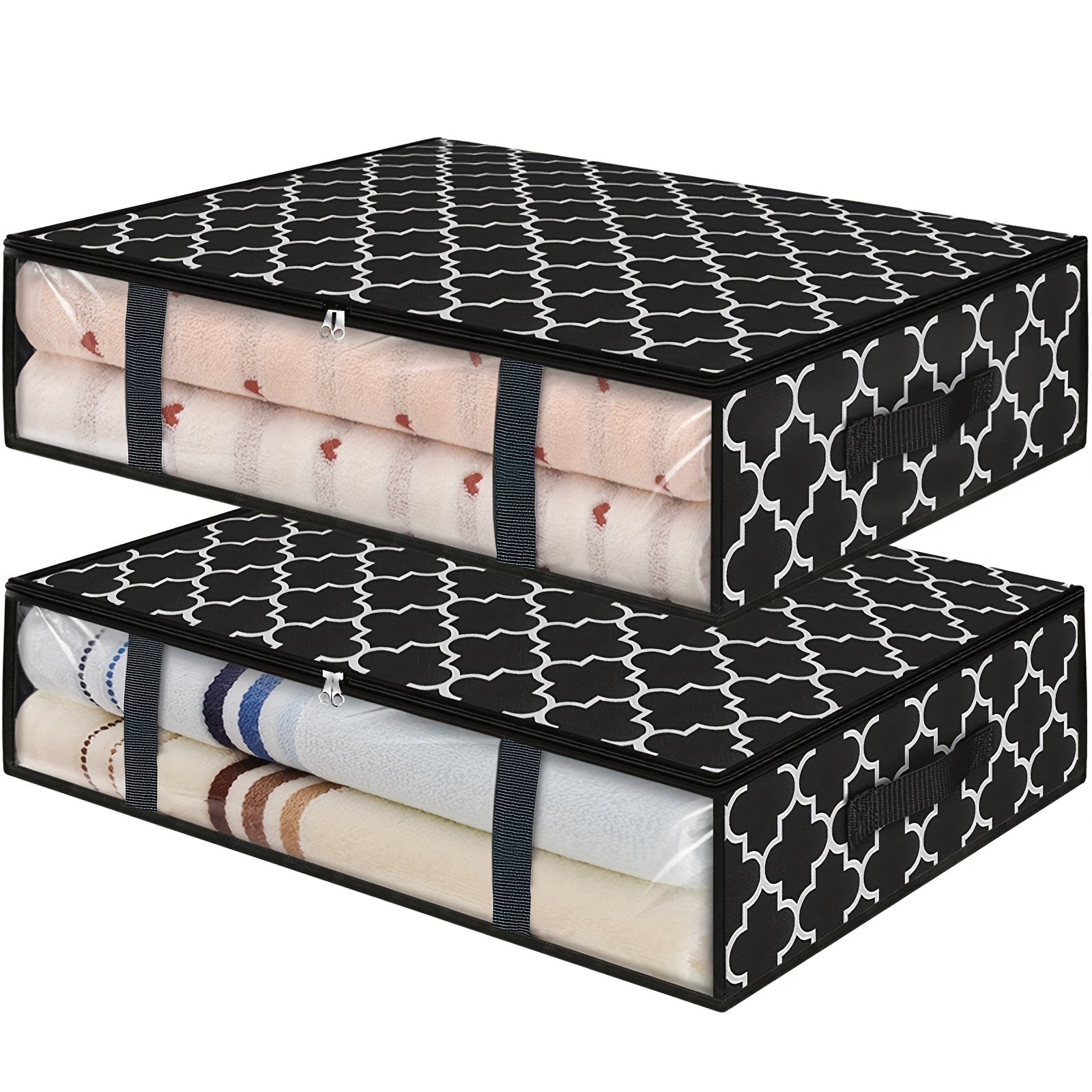 Large Capacity Under-Bed Clothes Storage Organizer Foldable Box Clear Window 2 Pack