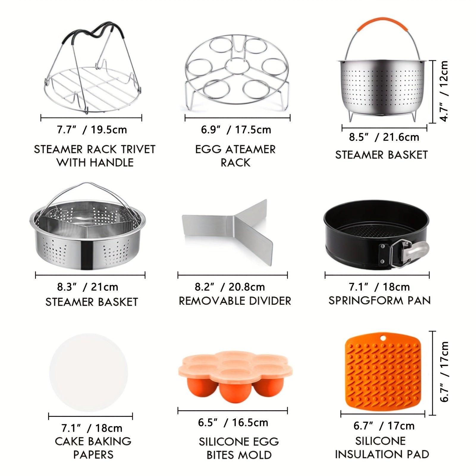 Juego de accesorios para olla a presión de 91 piezas para 5-8 cuartos con cestas de vapor