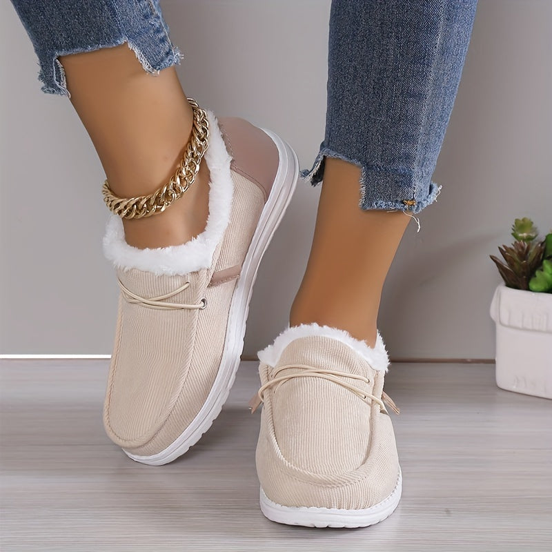 Women's Winter Flannel Ankle Booties Lace-Up Round Toe Platform Shoes