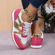 Women's Low-Top Sneakers White Fabric Pink Accents Rubber Sole Casual