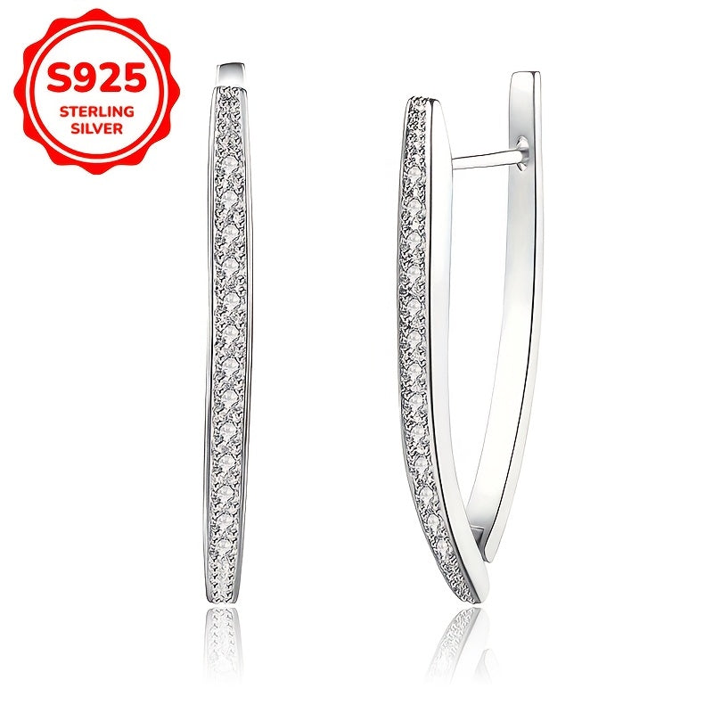 Women's Silver V-Shaped Zirconia Earrings for Daily Wear and Parties