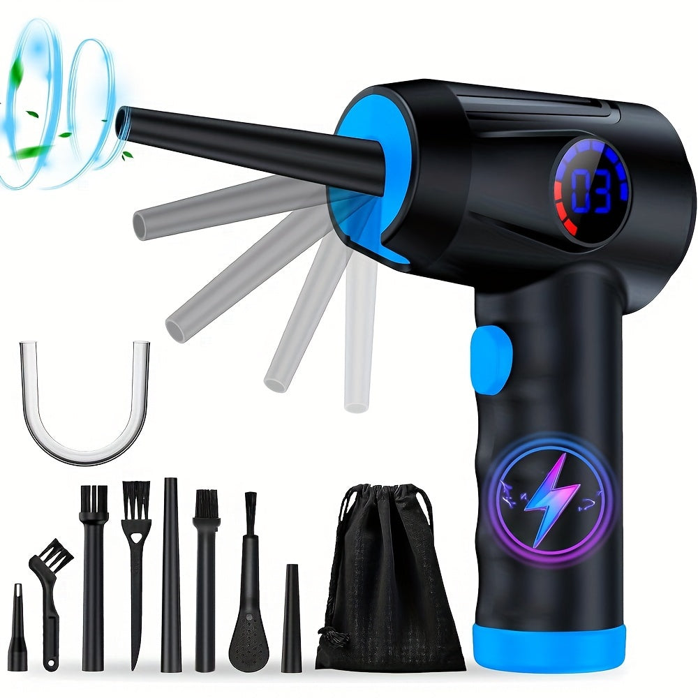 Cordless Air Duster with LED Light and 4 Nozzles, 51000 RPM, 4-Speed Electric Blower, Rechargeable, Portable Computer and Electronics Cleaner