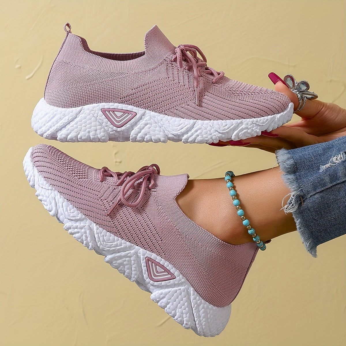 Women's Mesh Lace-Up Casual Sneakers Breathable Lightweight Running Shoes