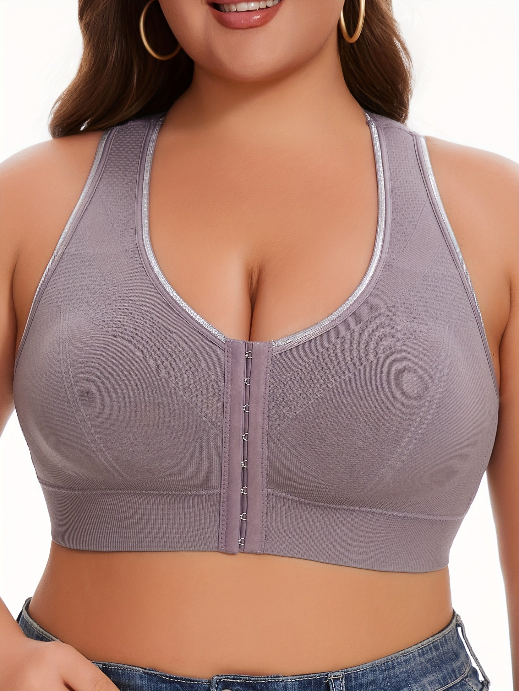 Plus Size Seamless Front Closure Sports Bra High Elasticity Workout Bra