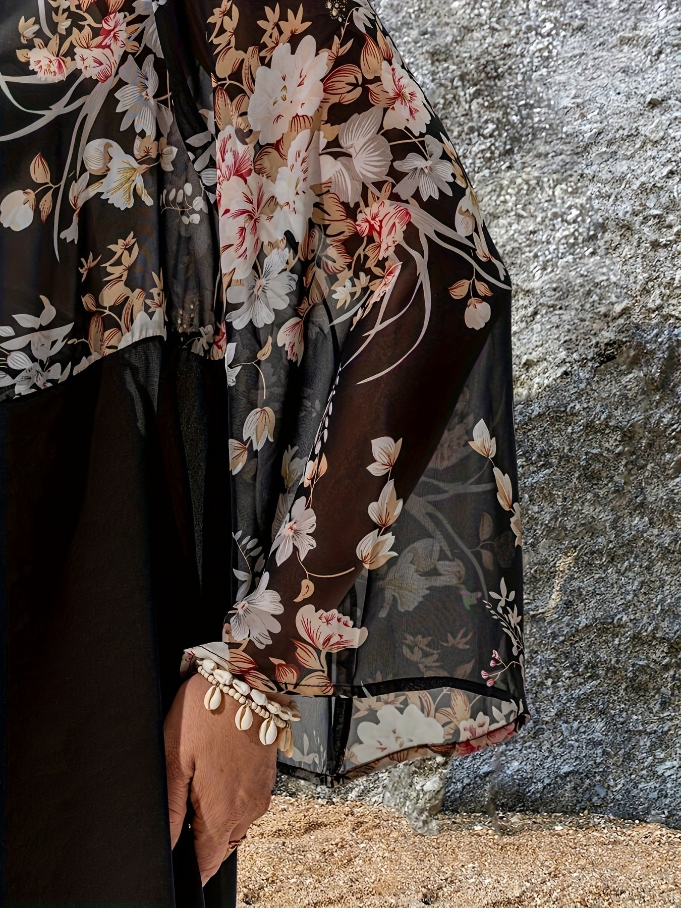 Women's Plus Size Boho Floral Print Cardigan Lightweight Rose-Style Open Front