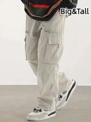 Erkaklar uchun barcha mavsumlarga mo'ljallangan keng kesimli yuk shimlari, bir nechta cho'ntaklar bilan