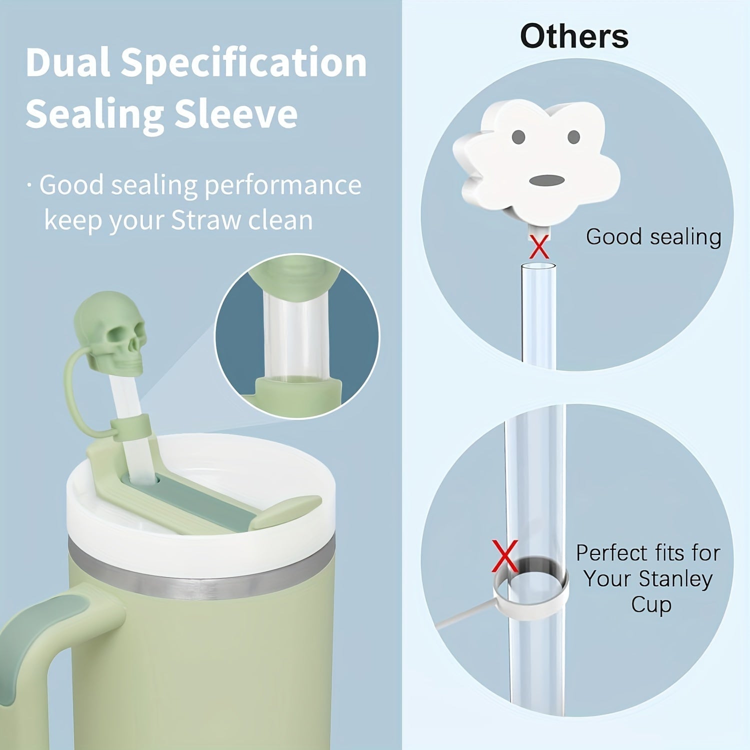 Silicone Skull Straw Caps Set for 10mm Cups Dustproof Reusable Halloween Christmas