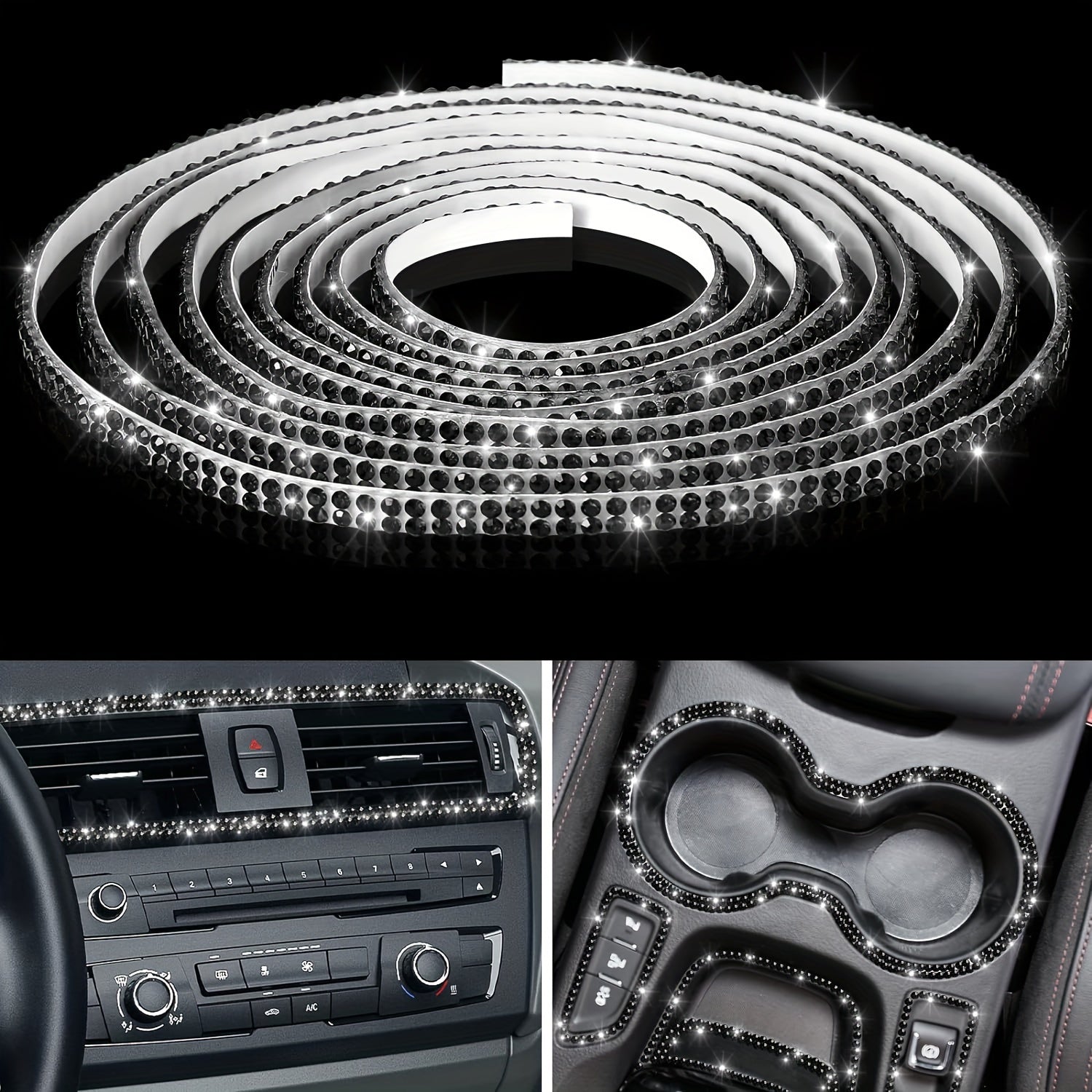 DIY Rhinestone Car Trim Strips Self-Adhesive Glitter Molding Stickers for Interior and Exterior Decor