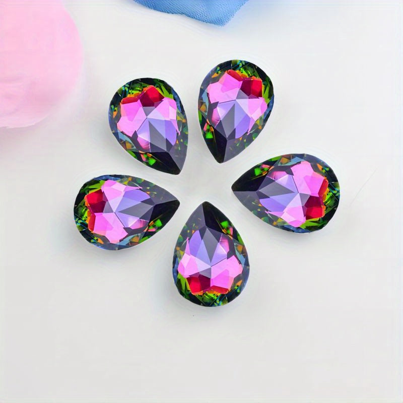 Set of 30 Vibrant Teardrop Rhinestones for Jewelry Making in Assorted Colors