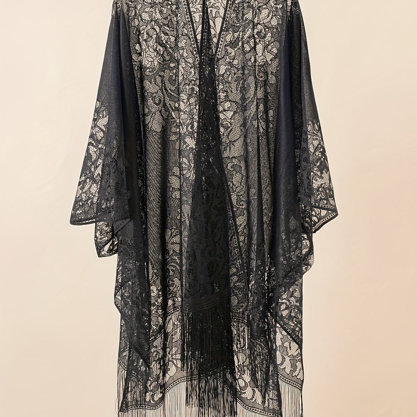 Plus Size Floral Lace Tassel Cardigan Women's Open Front Spring Casual Clothing