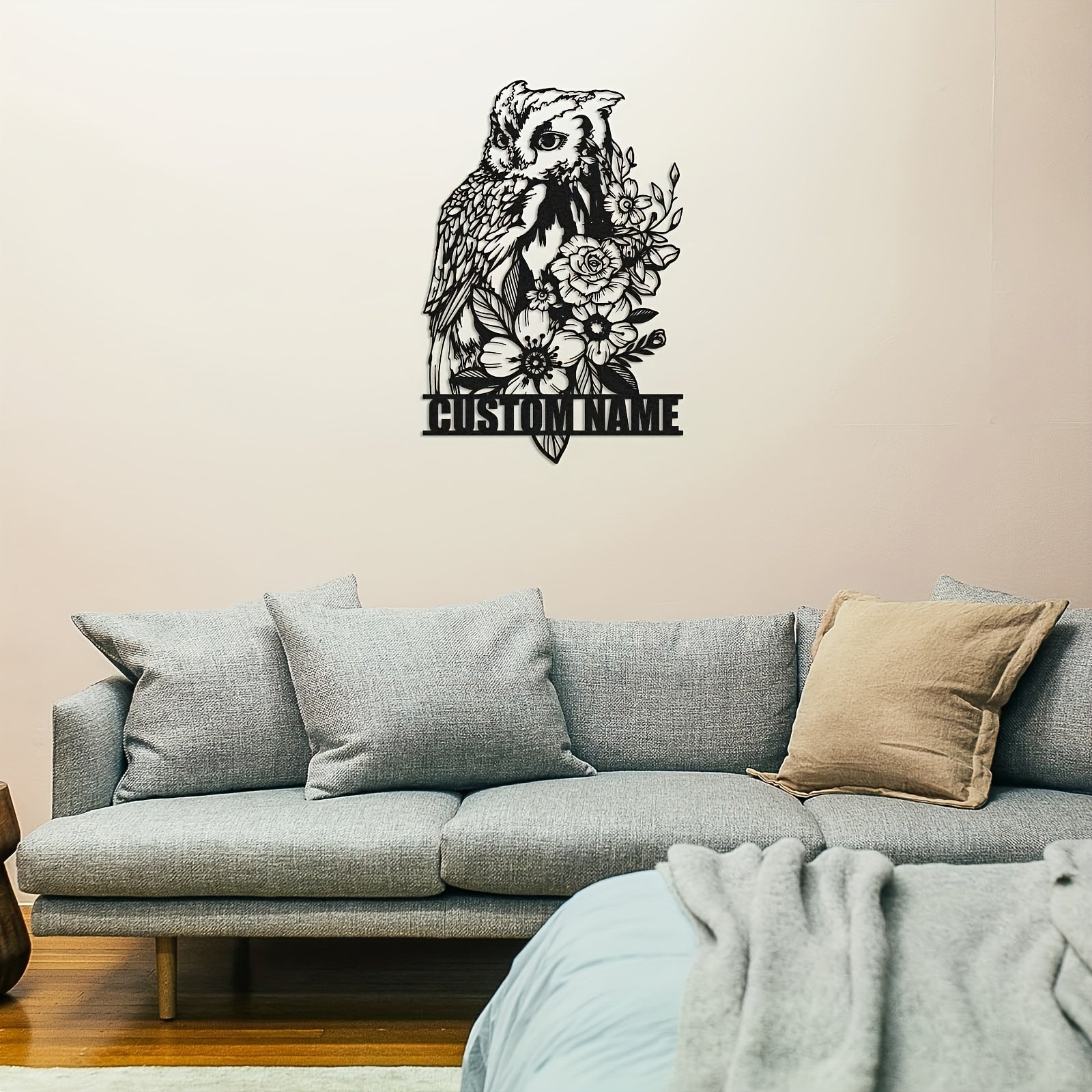 Personalized Owl Wall Art Metal Home Decor with Custom Name Plate