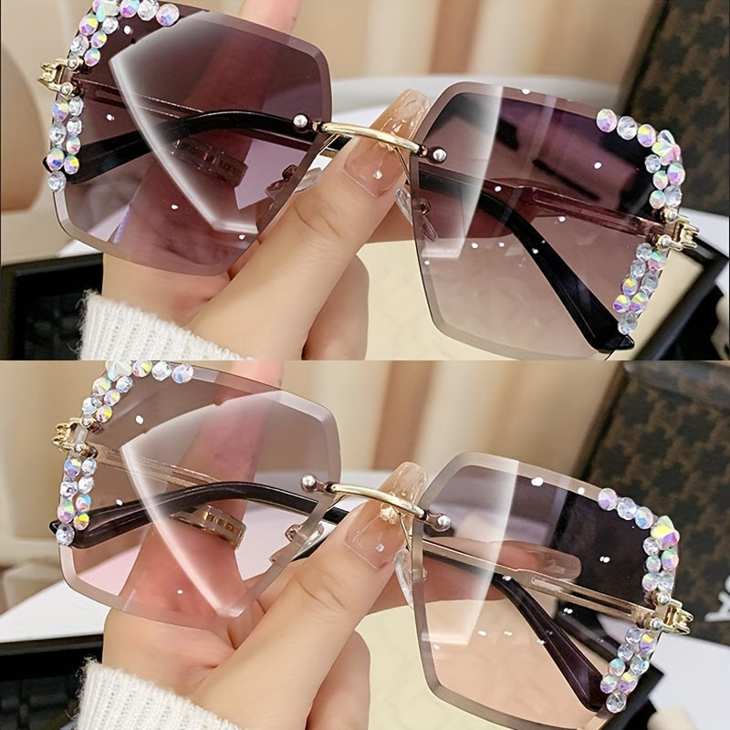 Women Rimless Fashion Glasses with Gradient Lenses and Metal Frames
