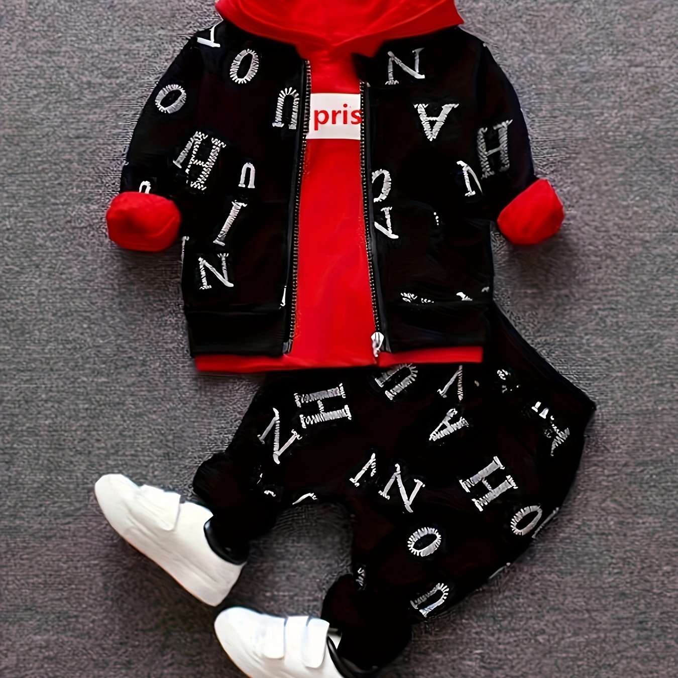 Boys Long Sleeve Alphabet Print Suit 3-Piece Spring Fall Casual Clothing