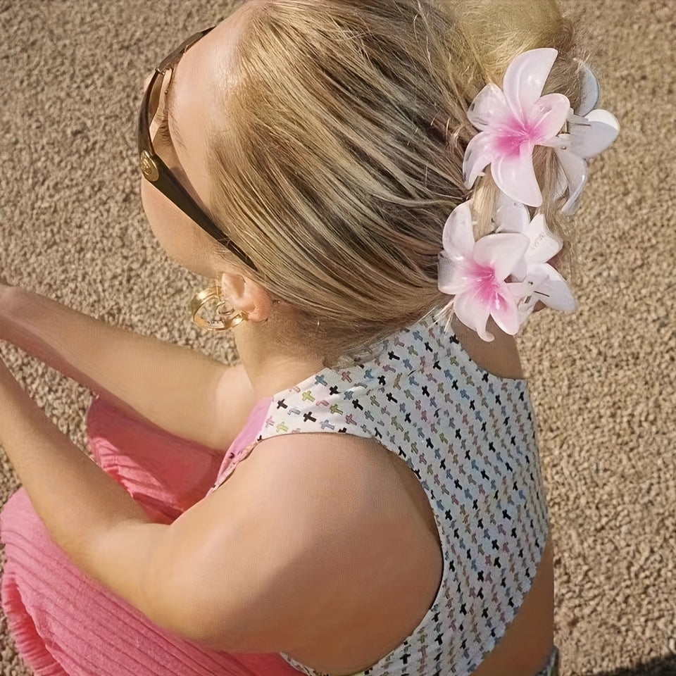 Set of Six Floral Hair Claw Clips for Women with Gradient Color Flower Shapes and Plastic Hair Grips