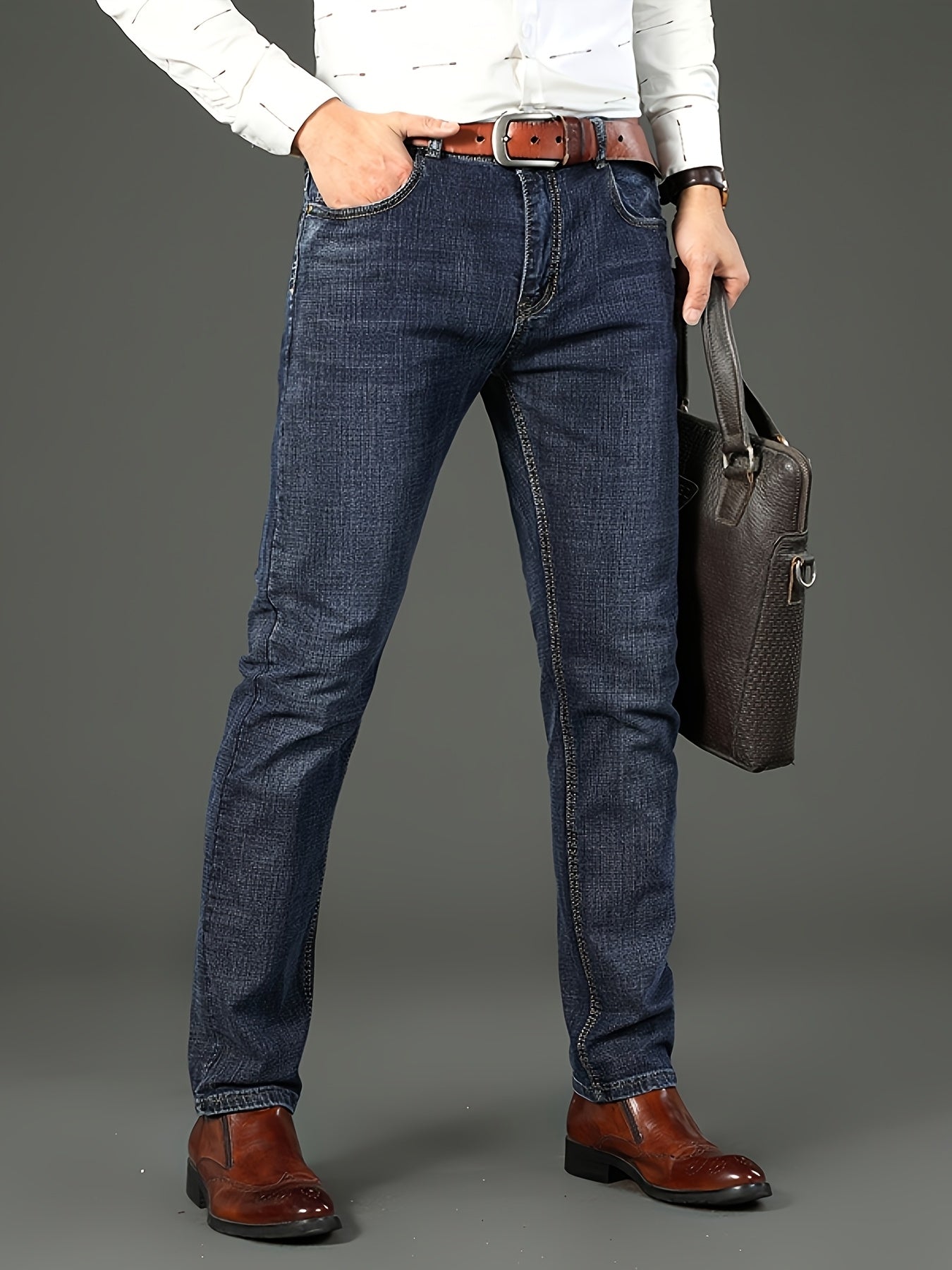 Men's Cotton Blend Jeans Regular Fit Woven Fabric Plus Size Fall Winter Slight Stretch