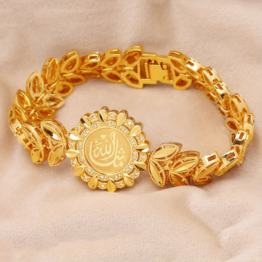 Retro Style Copper Gold Plated Bracelet with Zirconia Inlays Wheat Ear Design for Daily Gift