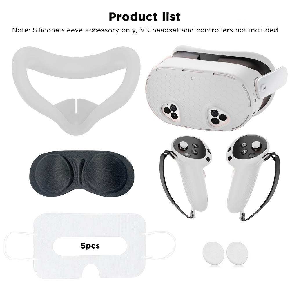 Silicone VR Headset and Controller Cover Set for Meta Quest 3S in Light Beige