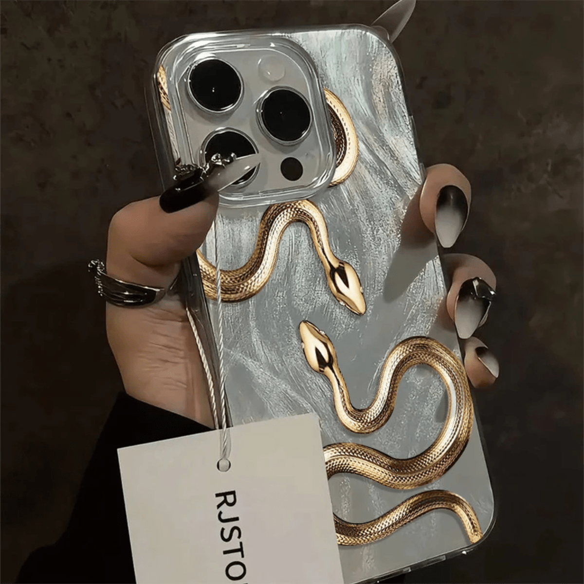 Golden Snake Feather TPU Phone Case for iPhone 11-16 Pro Max with Lens Protection