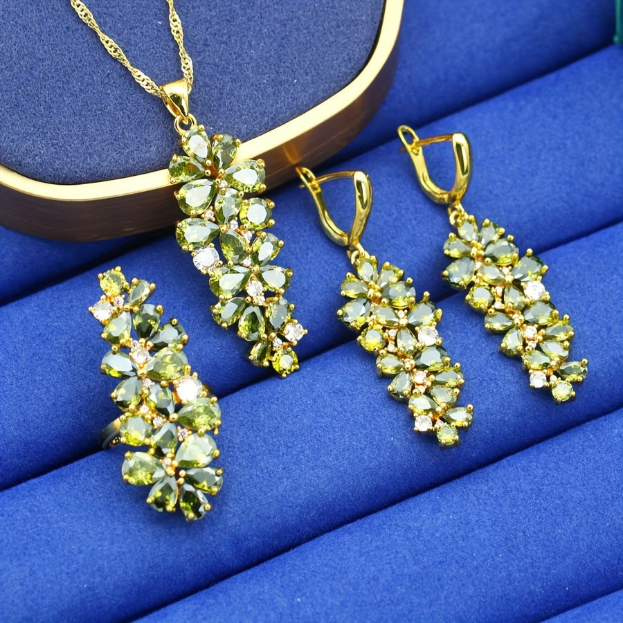 Women's Vintage Cubic Zirconia Jewelry Set with Tennis Bracelet Earrings Pendant Necklace Ring