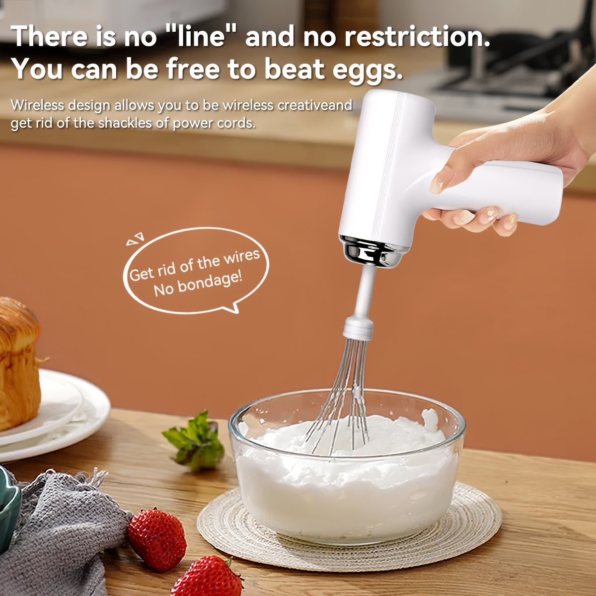 Беспроводной электрический ручной взбиватель для яиц - перезаряжаемый через USB, легкий кухонный миксер с 3 скоростями
