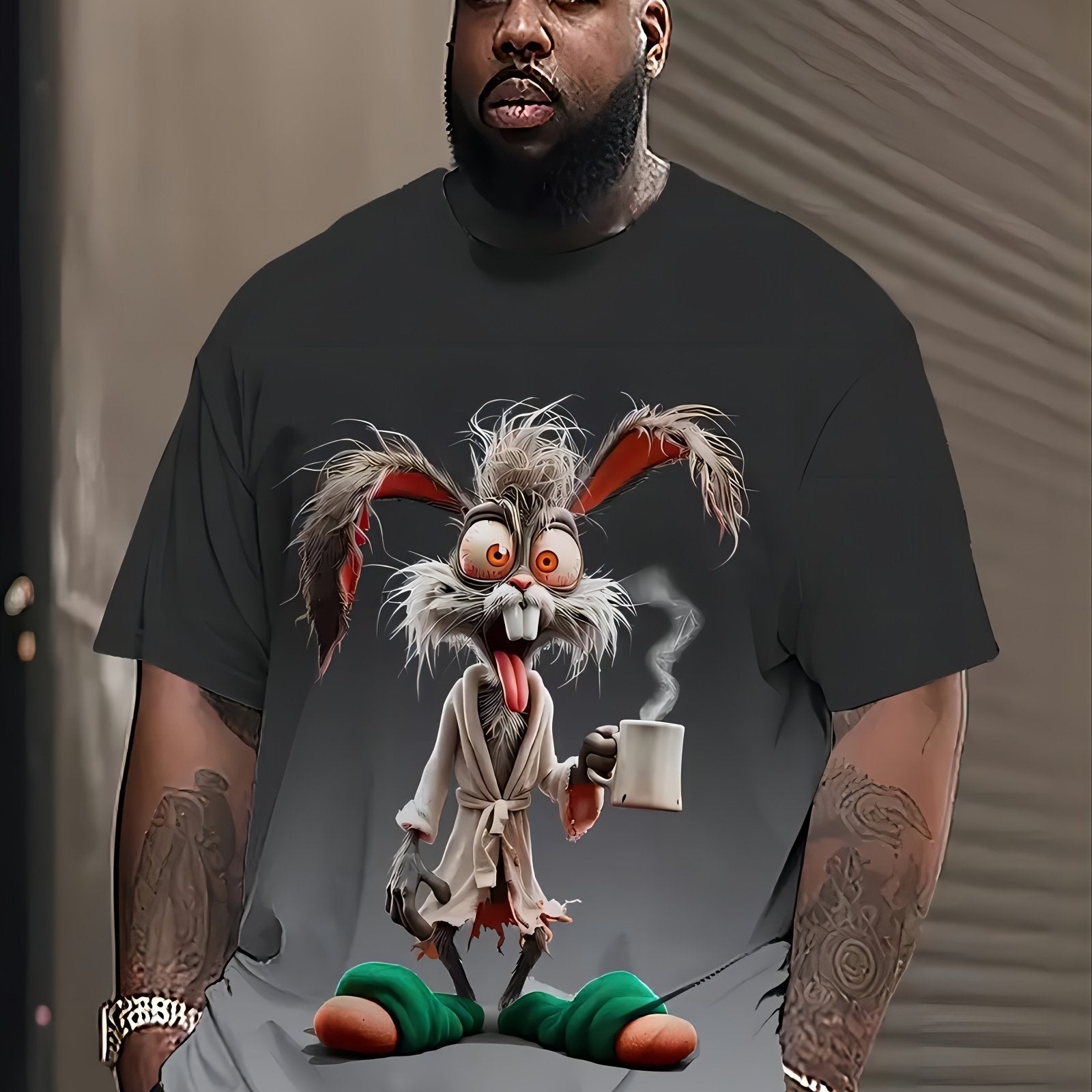 Мужская футболка большого размера с забавным 3D-принтом кролика, полиэстеровая смесь, повседневная летняя уличная одежда