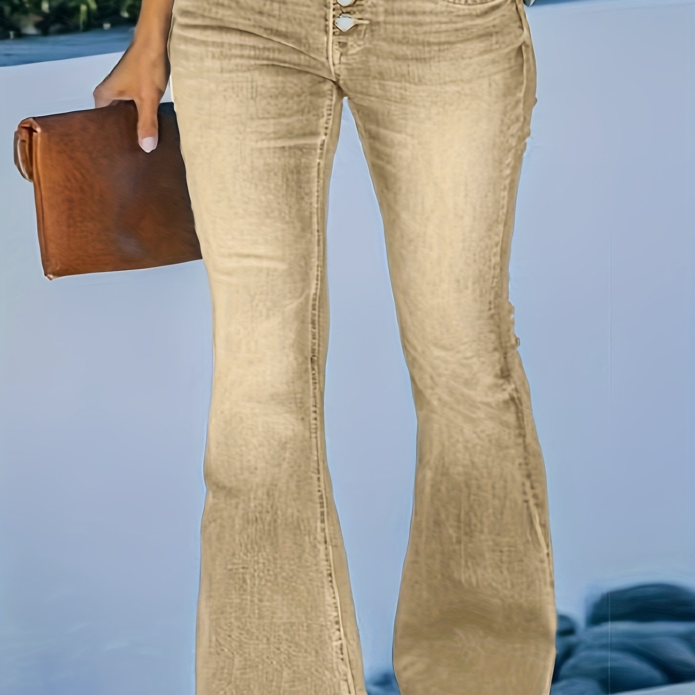 Women Large Size Elastic Trumpet Trousers Black Waist Casual Wear