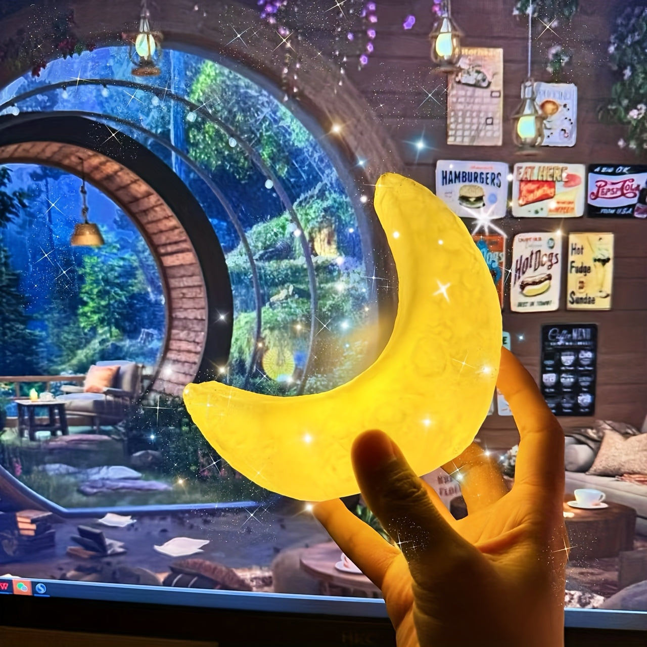 Yotoqxona uchun mukammal, batareyalar bilan ishlaydigan, portativ nordik uslubidagi LED oy shaklidagi lampochka, ta'til bezaklari yoki sovg'a sifatida ideal.