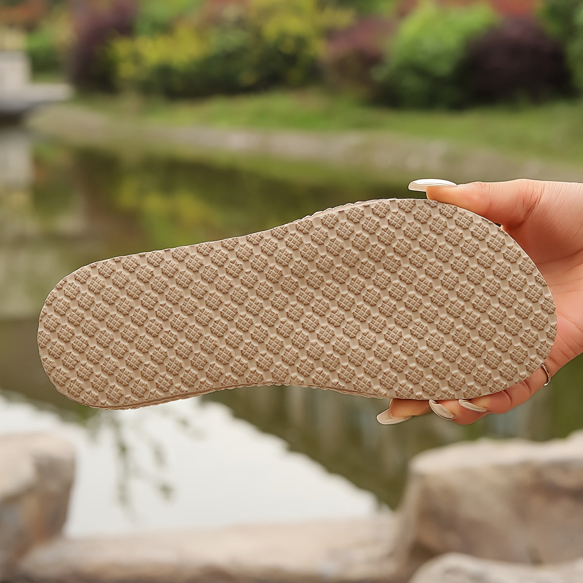 Women Solid Color Elegant Sandals Bow Decoration Summer Flat Shoes