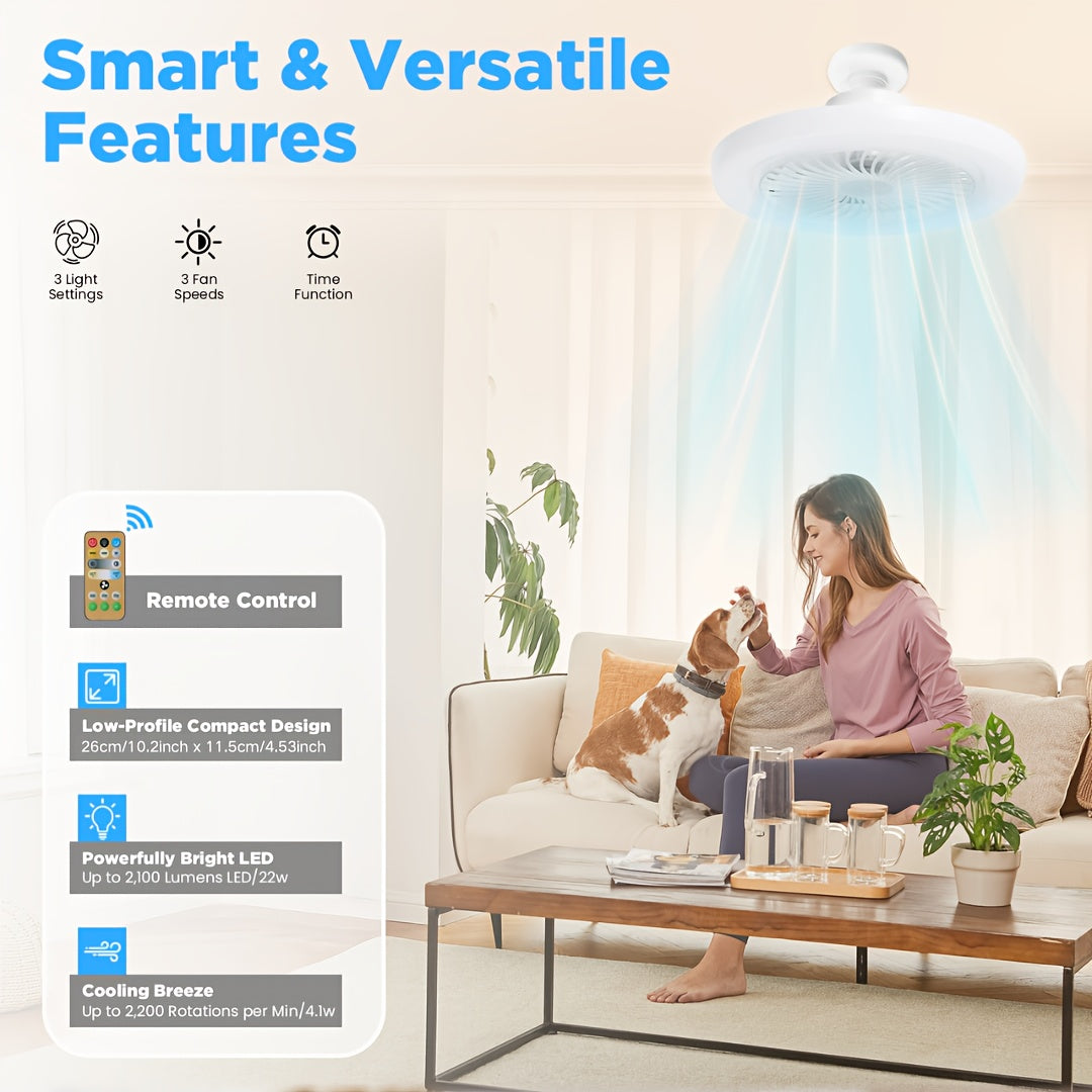 White LED Ceiling Fan Light with Remote Control Dimmable 3-Speed Timer for Indoor Use