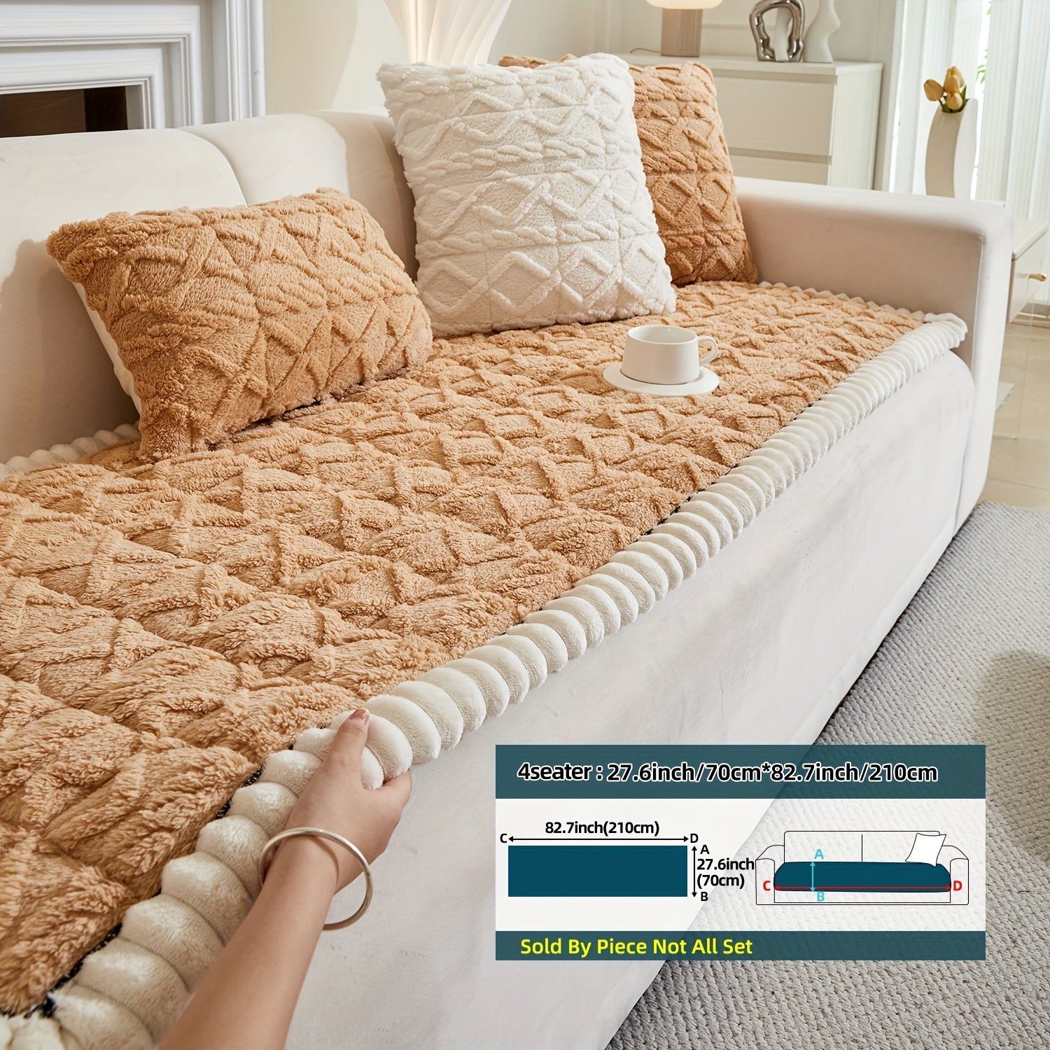 Bohemian Quilted Sofa Cover Plush Fabric Non-Slip Machine Washable Decorative