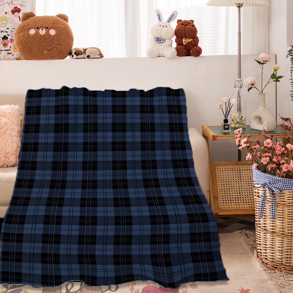 Navy Blue Geometric Plaid Flannel Fleece Blanket for Sofa Bed Travel