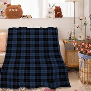 Navy Blue Geometric Plaid Flannel Fleece Blanket for Sofa Bed Travel