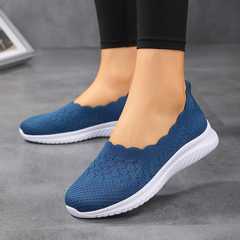 Plus-Size Women's Breathable White Slip-On Sneakers Casual Walking Shoes