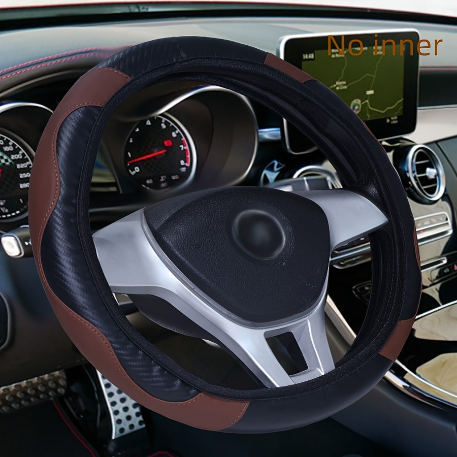 Elastic PU Leather Steering Wheel Cover Carbon Fiber Pattern Inner Circle-Free Multiple Colors