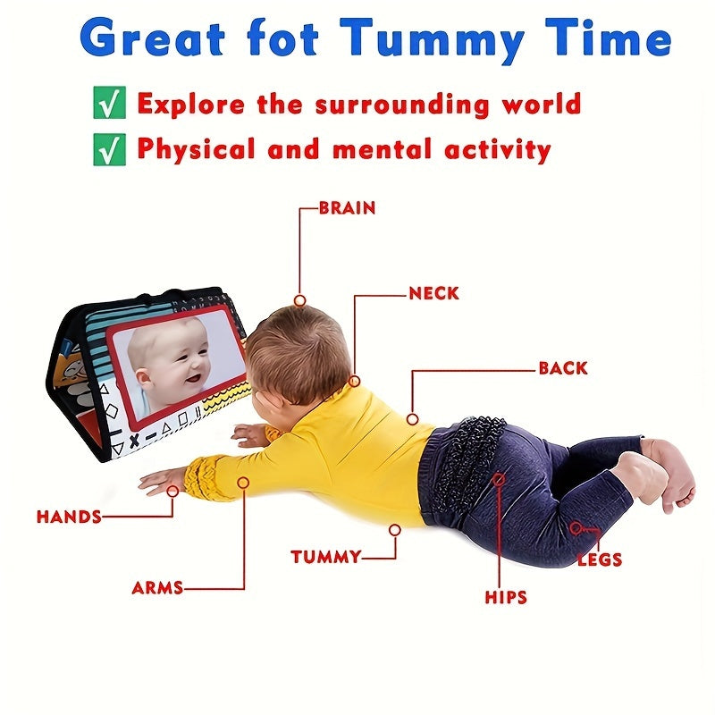 Baby Tummy Time Play Mat Colorful Cloth Crinkle Sounds Brain-Boosting Red Black