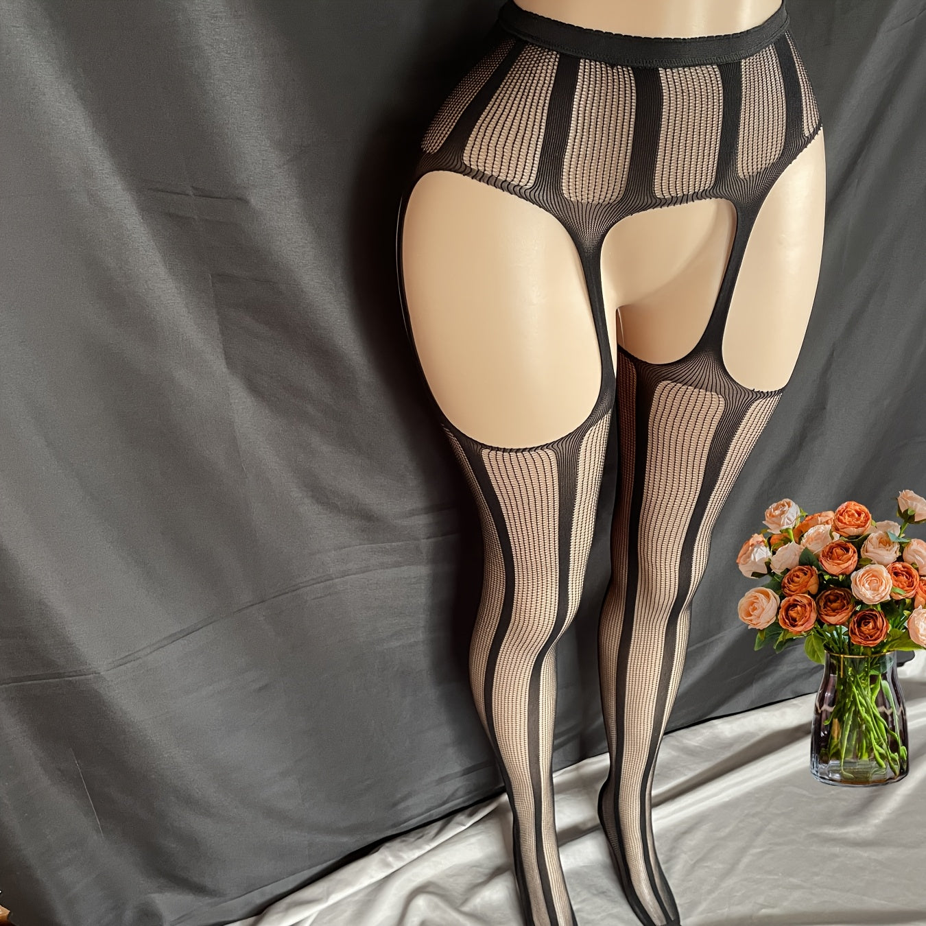 Women's Garter Stockings Hollow Fishnet Tights High-Waisted Sexy Crotchless